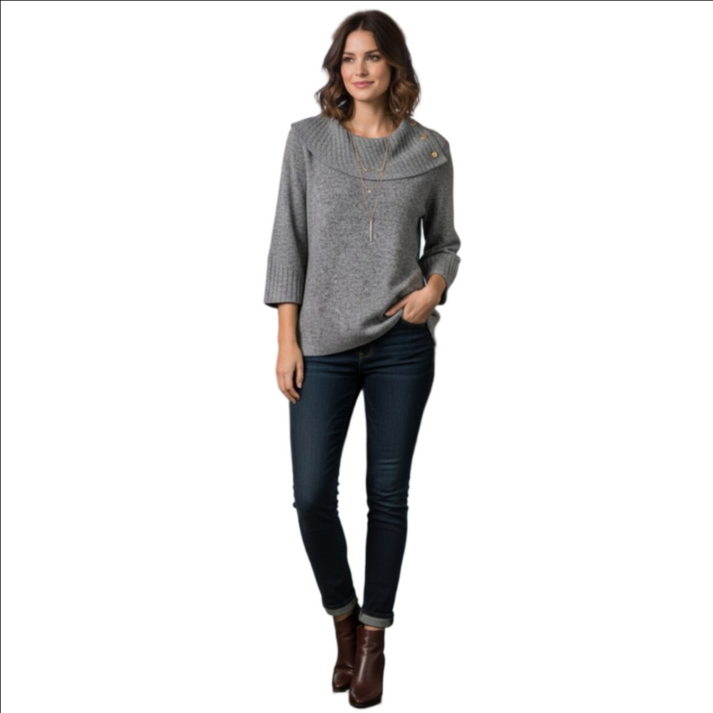 Women's Adrienne Vittadini Cowl-Neck Sweater Size S Gray/Tan